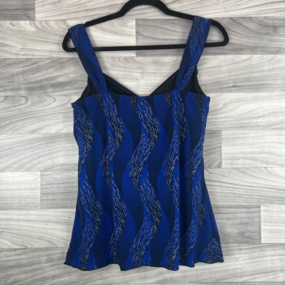 IZ Byer Camisole Top Womens L Navy Blue Wavy Stripe Ruffle Sleeveless Sweatheart - Picture 2 of 10